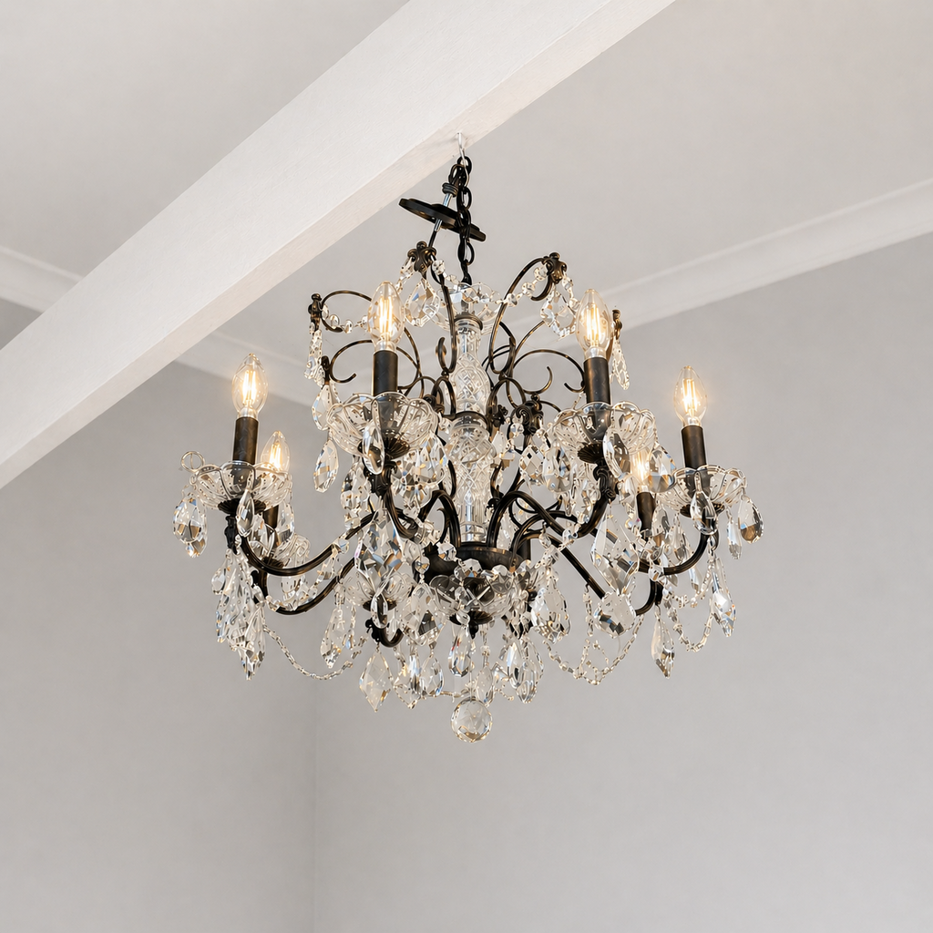 Black Iron & Crystal 8-Light Chandelier