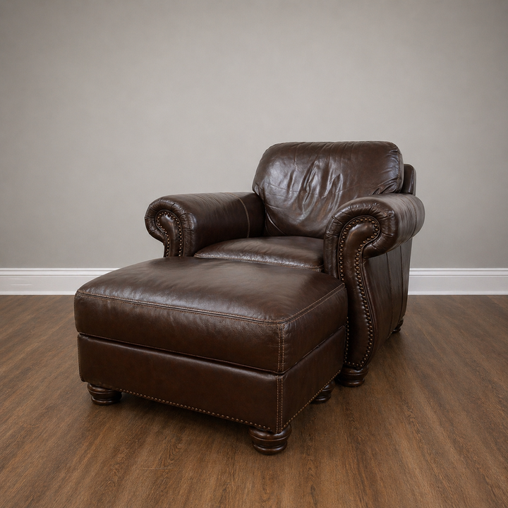 Orig Price $1500 - Leather Chair with Ottoman