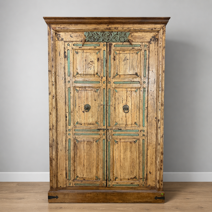 Rustic Cabinet with Carved Detail & Patina Finish