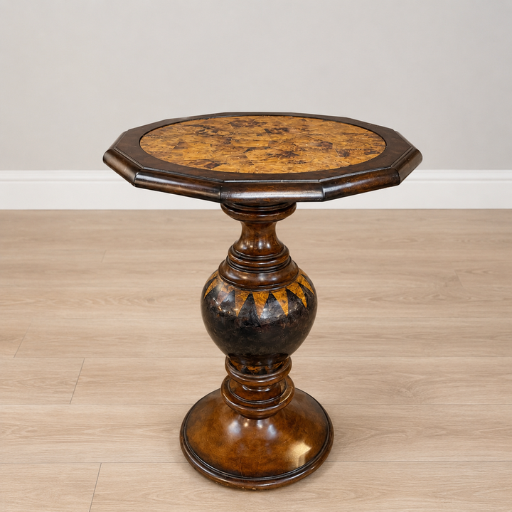 Marquetry Inlay Pedestal Accent Table