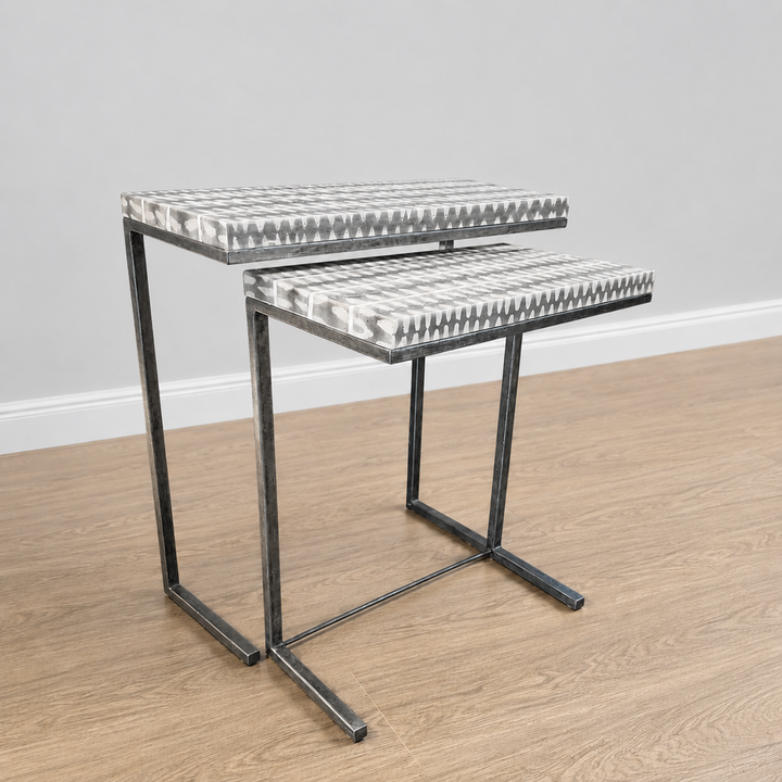 Orig Price $550 - Modern Geometric Laminate Top Nesting Tables