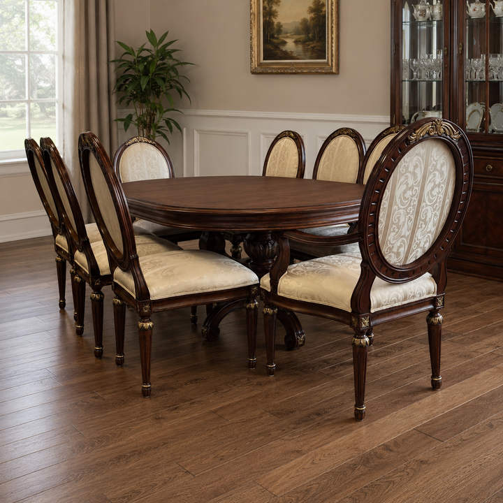 Orig Price $12000 - Dining Table w/ 8 Chairs, 3 Leaves, & Pads