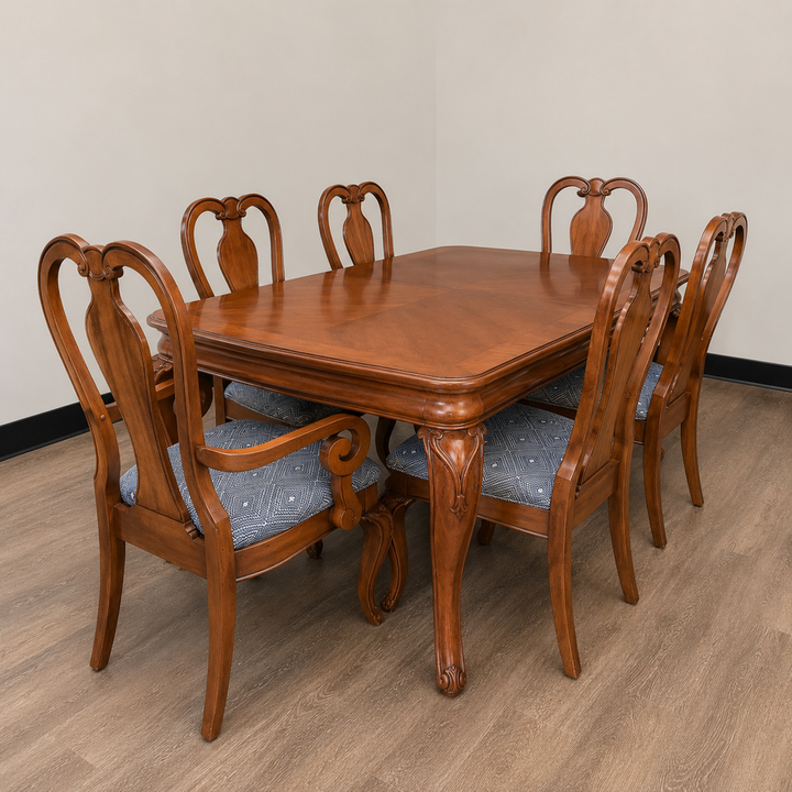 Orig Price $4500 - Heirloom Dining Table with 6 Chairs, 2 Leaves
