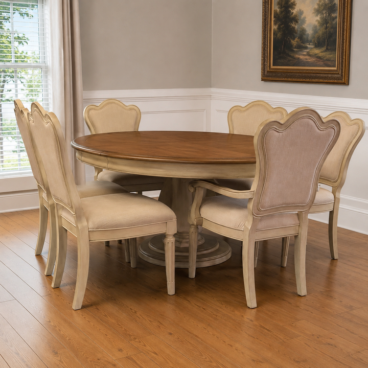 Dining Table w/ 7 Chairs & Pads & Leaf
