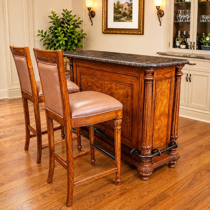 Orig Price $3000 - Bar w/ Marble Top and 2 Stools