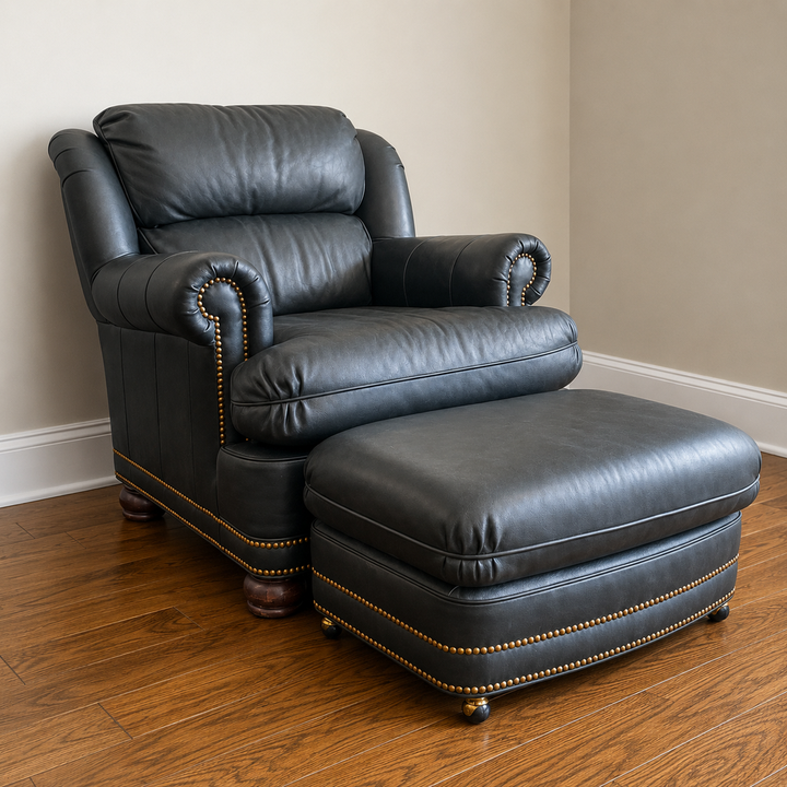 Leather Armchair w/ Ottoman