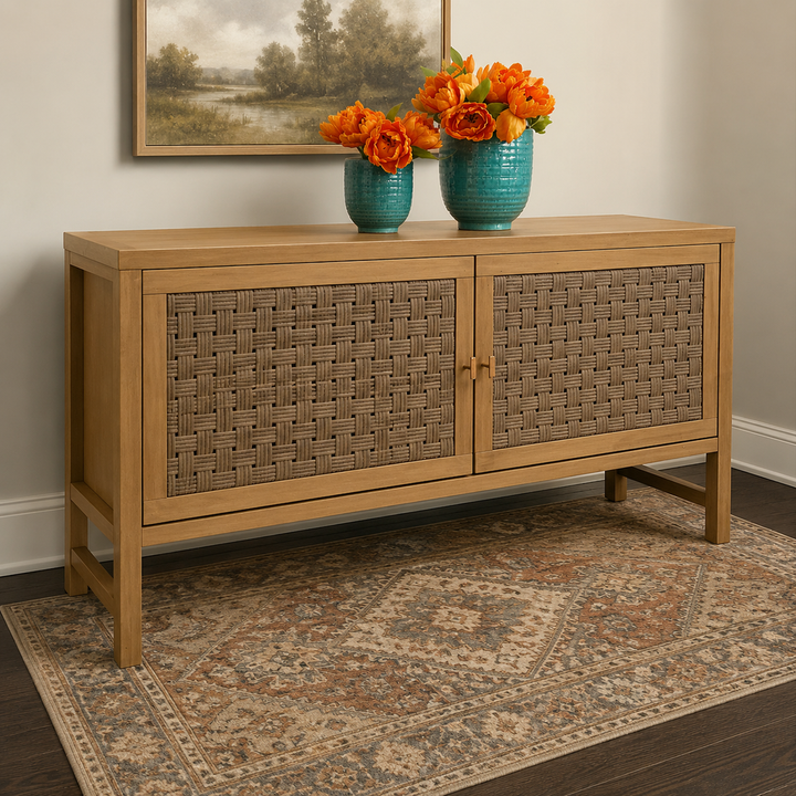 Orig. Price $300 - Console Table w/ Woven Doors