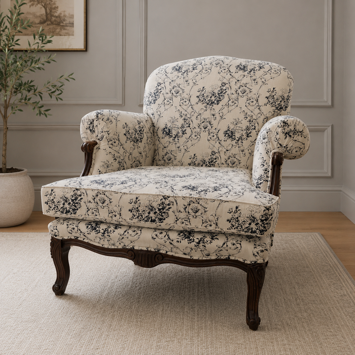 French Country Toile Bergère Chair