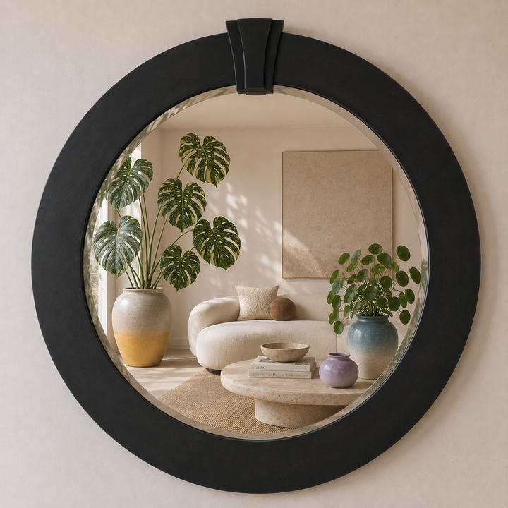 Round Mirror in Art Deco Frame