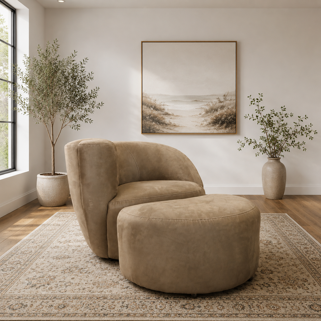 Vladimir Kagan Inspired Nautilus Swivel Chair with Ottoman