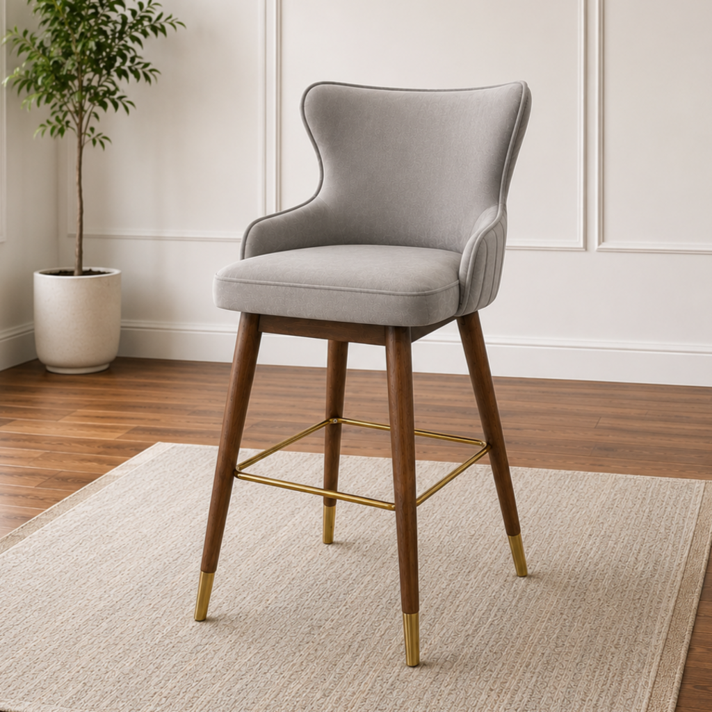 Leland Velour Upholstered Wingback Counter-height Stool
