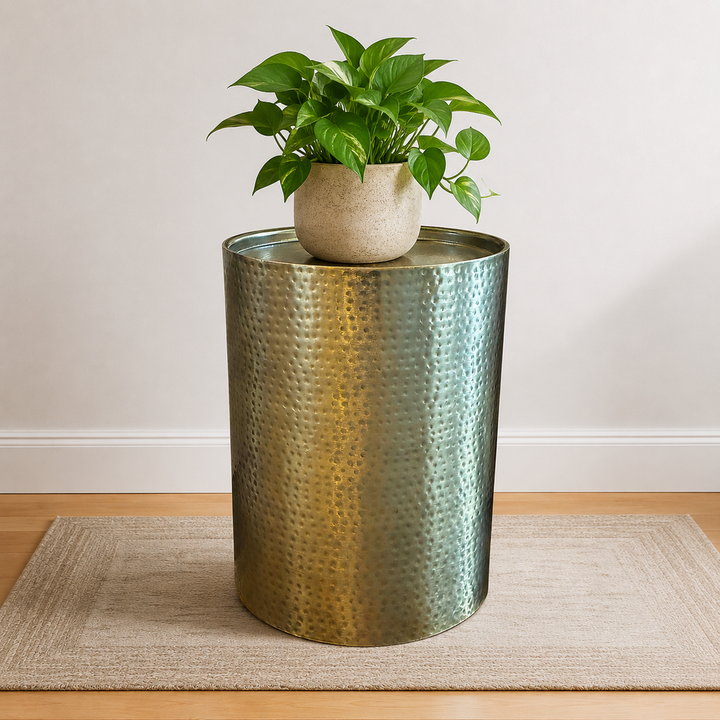 Hammered Brass Drum Side Table