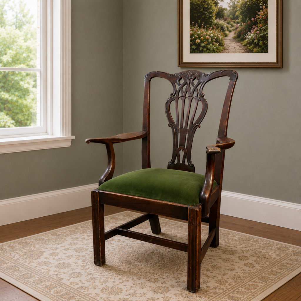 Chippendale Armchair w/ Velvet Seat