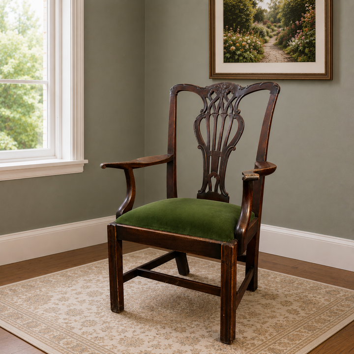 Chippendale Armchair w/ Velvet Seat