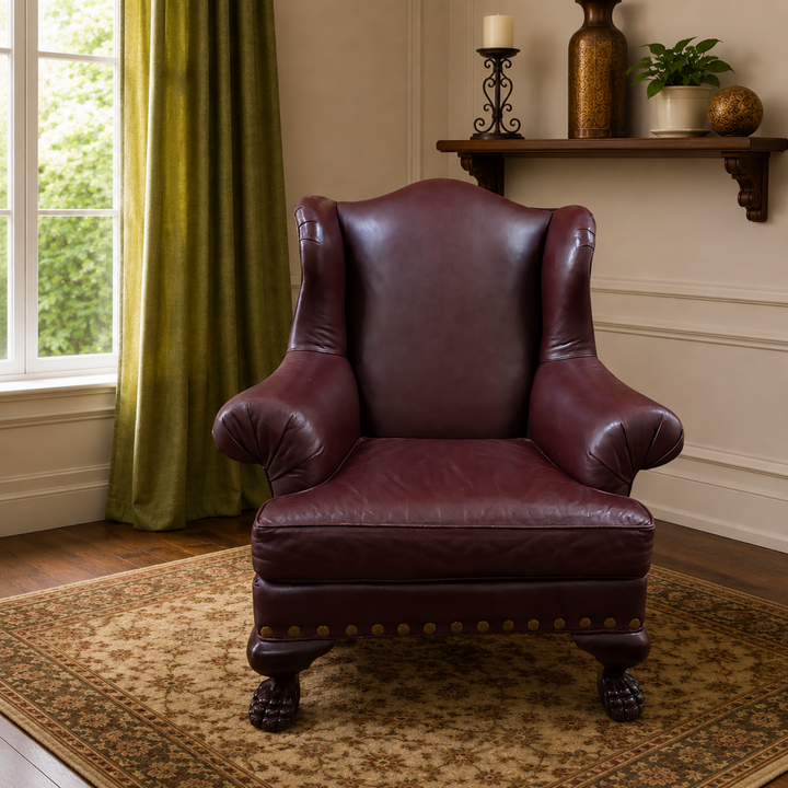 Orig. Price $1,800 - Custom Leather Wingback Armchair
