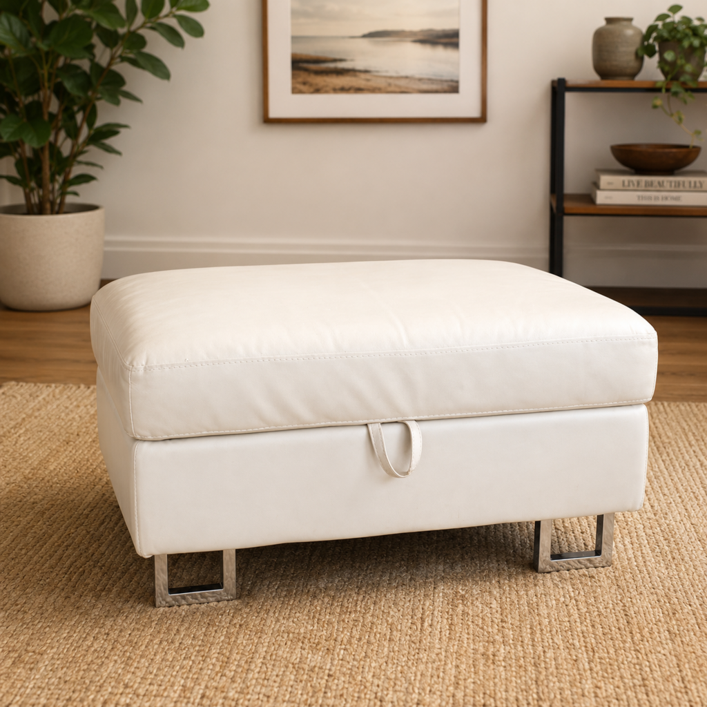 Vegan Leather Ottoman w/ Storage