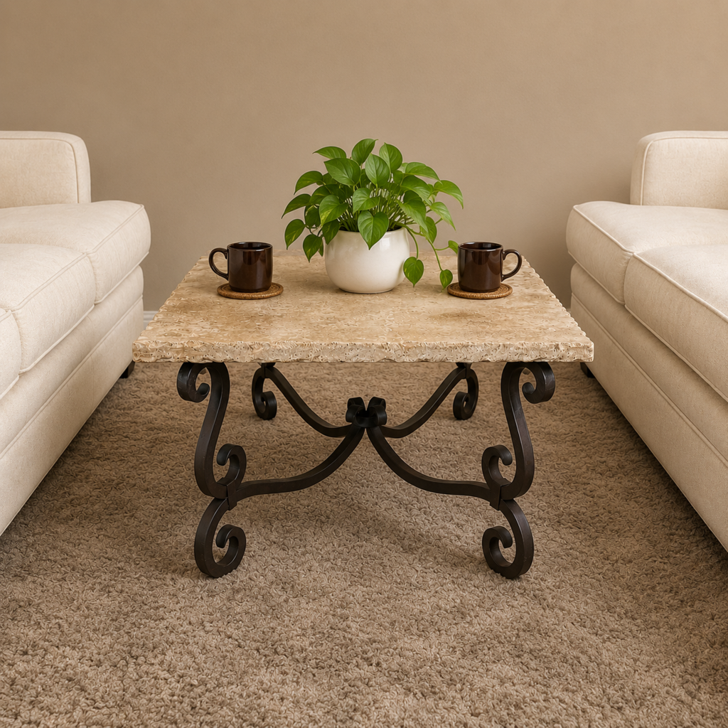 Orig. Price $1,279 - Travertine & Metal Cocktail Table