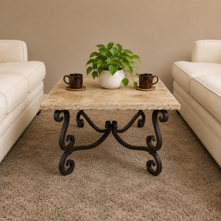 Orig. Price $1,279 - Travertine & Metal Cocktail Table