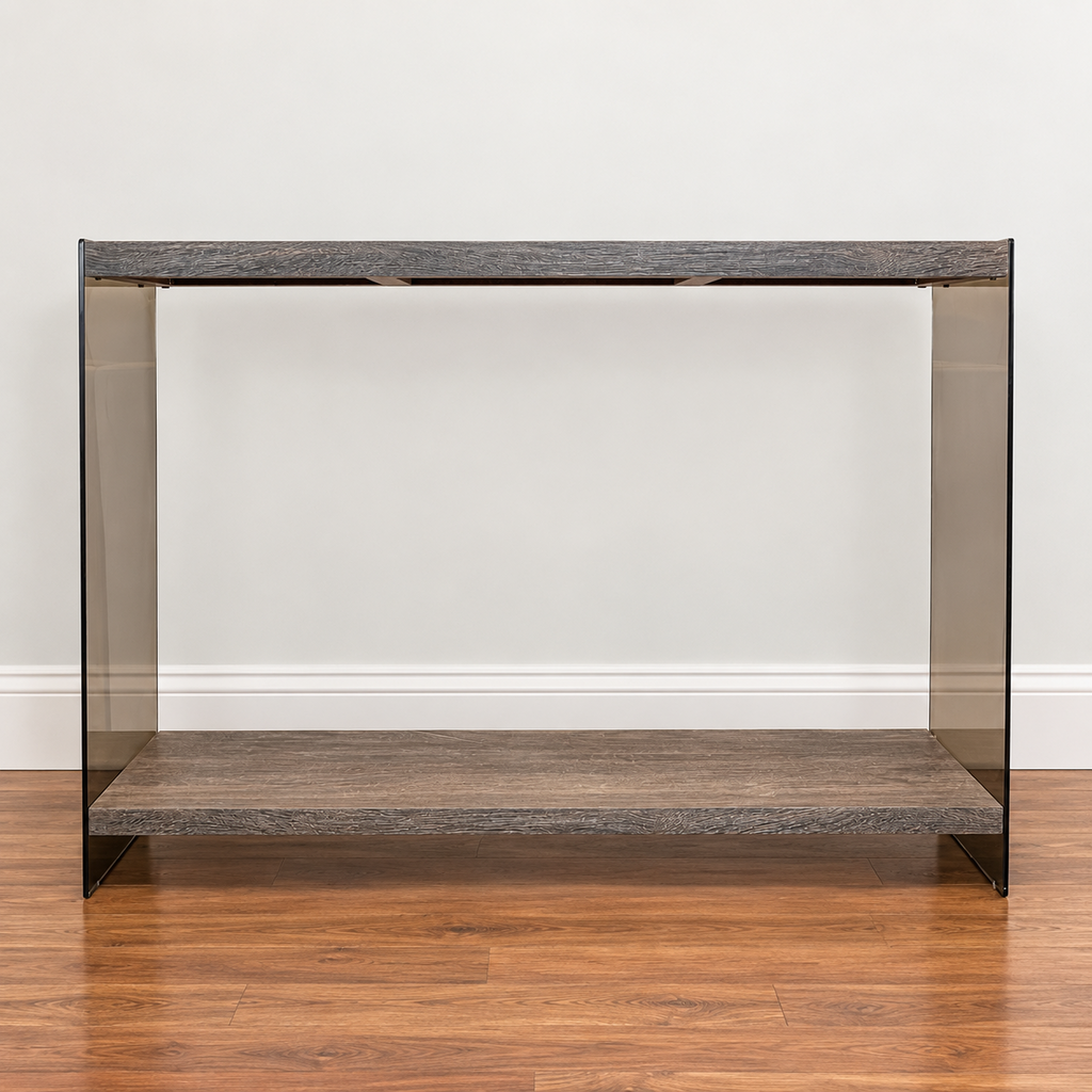 Orig Price $180 - Wood & Smoked Glass Sofa Table