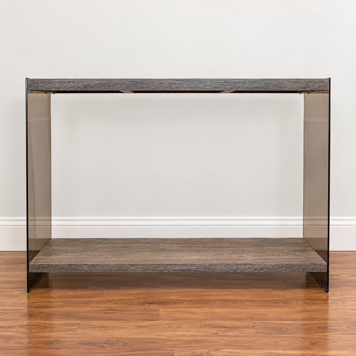 Orig Price $180 - Wood & Smoked Glass Sofa Table