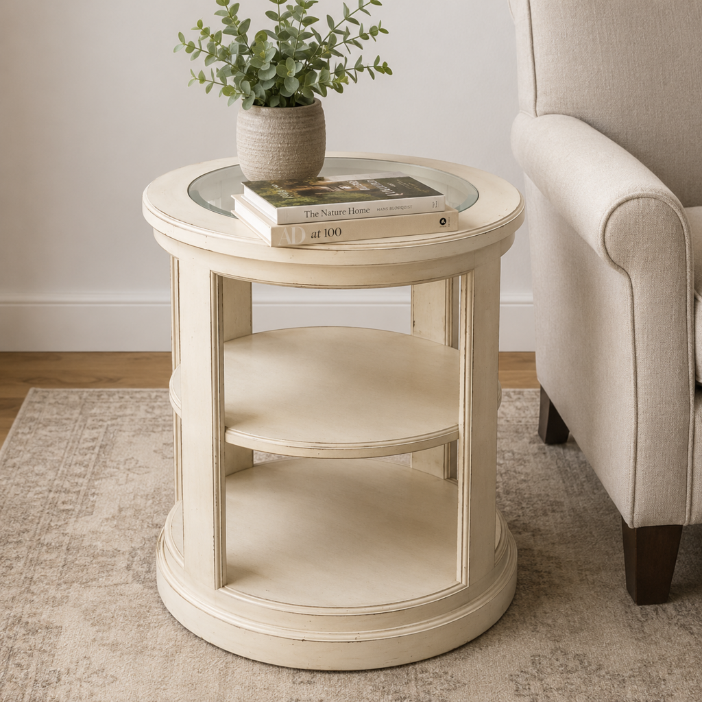 Round Side Table w/ Glass Insert Top