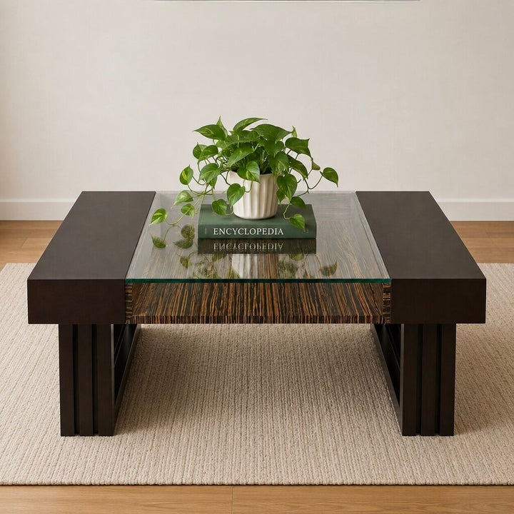 Orig. Price $8,000 - Modern Wood & Glass Cocktail Table