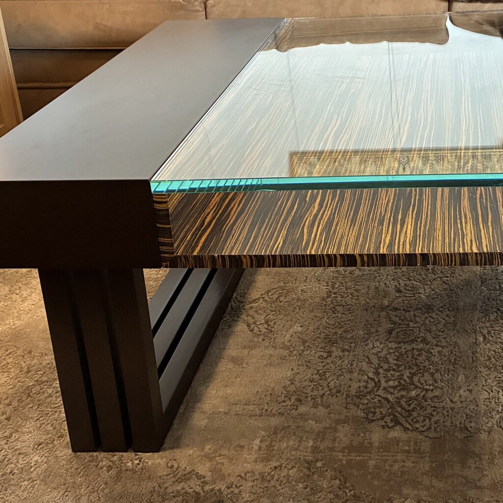 Orig. Price $8,000 - Modern Wood & Glass Cocktail Table
