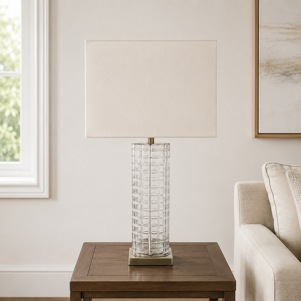 Orig Price $125 - Plaid Cut Glass Lamp