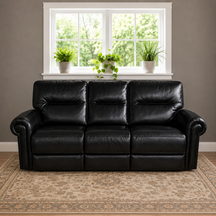 Leather Roll Arm Power Reclining Sofa