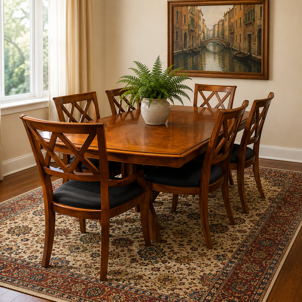 Orig. Price $5,000 - Dining Table w/ 2 Leaves & 6 Chairs