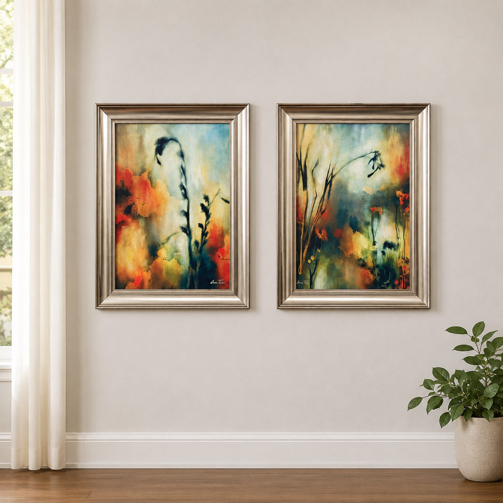 Pair of Framed Abstract Botanical Prints