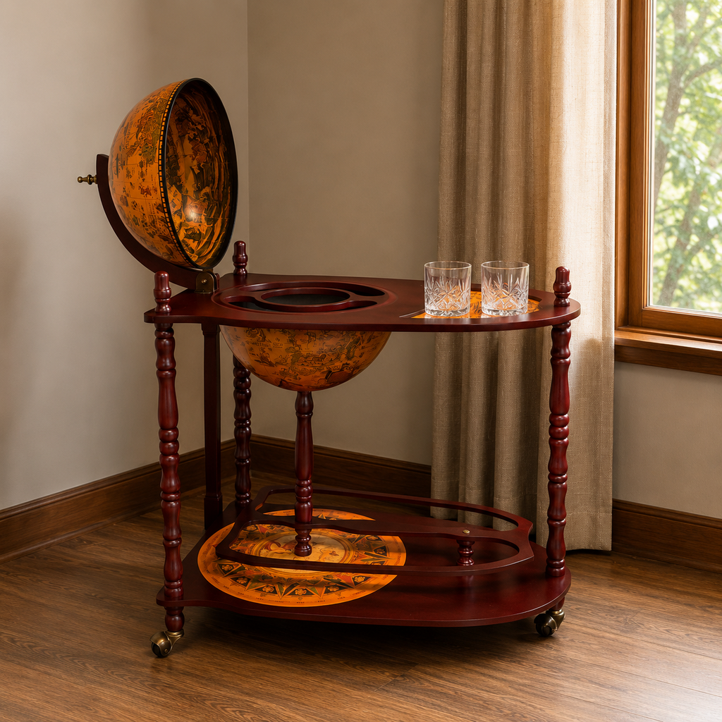 Orig. Price $215 - Novelty Globe Cart Liquor Cabinet w/ Casters