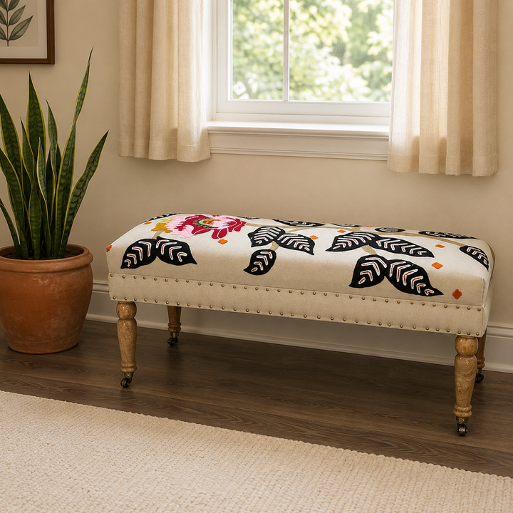 Orig. Price $399 - Linnet Embroidered Bench w/ Nailhead Trim