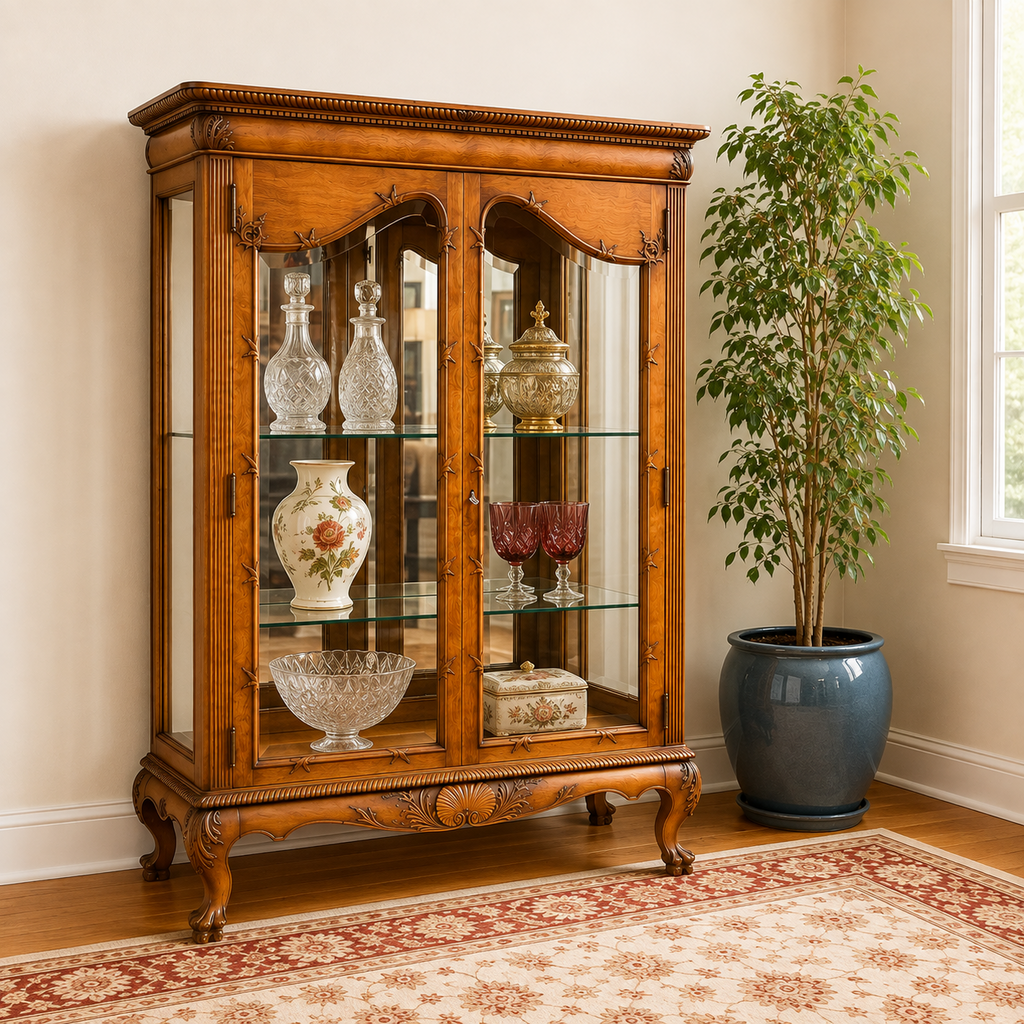 Neoclassical-style Carved Wood Curio Cabinet
