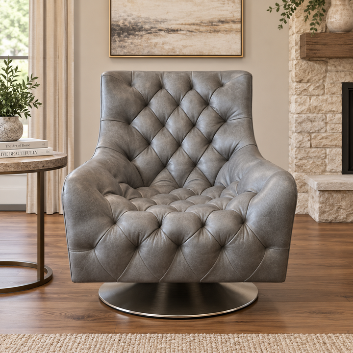 Orig Price $2100 - Tufted Leather Swivel Chair