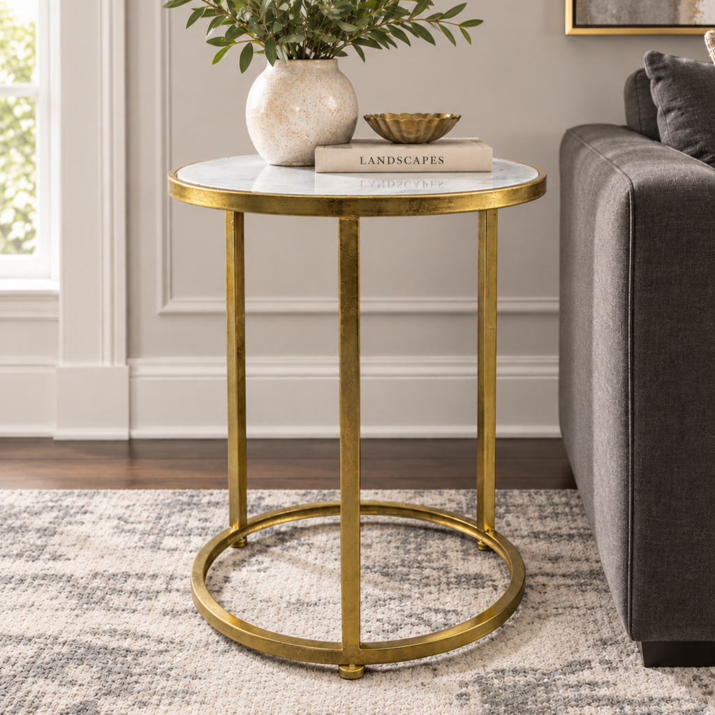 Stone Top Round Side Table