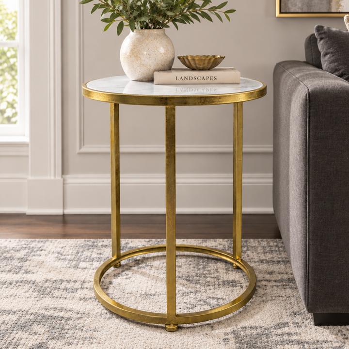 Stone Top Round Side Table