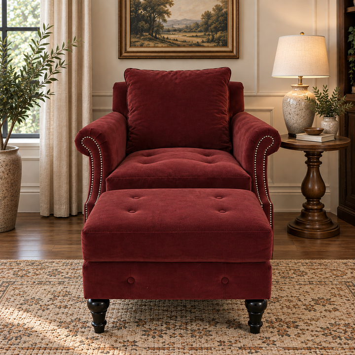 Orig. Price $1,735 - Tufted Rolled Armchair w/ Ottoman