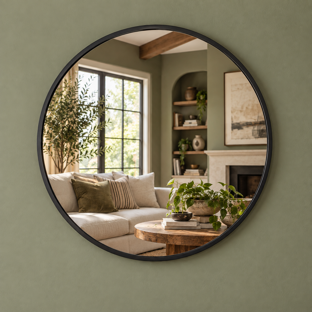 Metal Frame Round Mirror