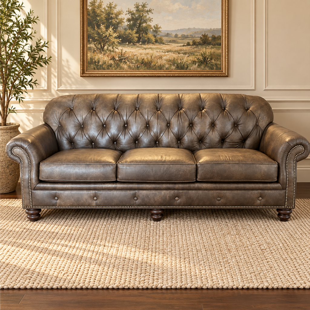 Orig. Price $4,868 - Chesterfield Vegan Leather Sofa