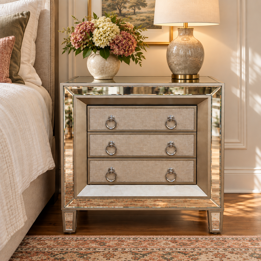 Orig. Price $500 - Mirrored 3-Drawer Nightstand - Acosta's Home