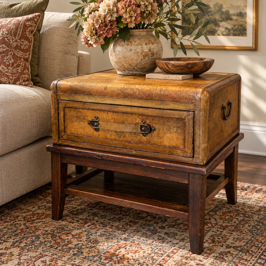 Old World Map Trunk-style End Table
