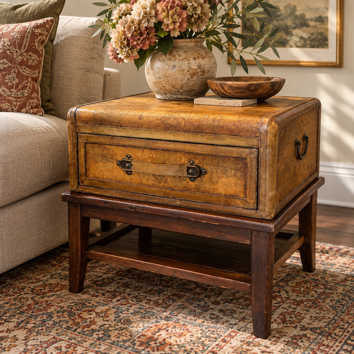 Old World Map Trunk-style End Table