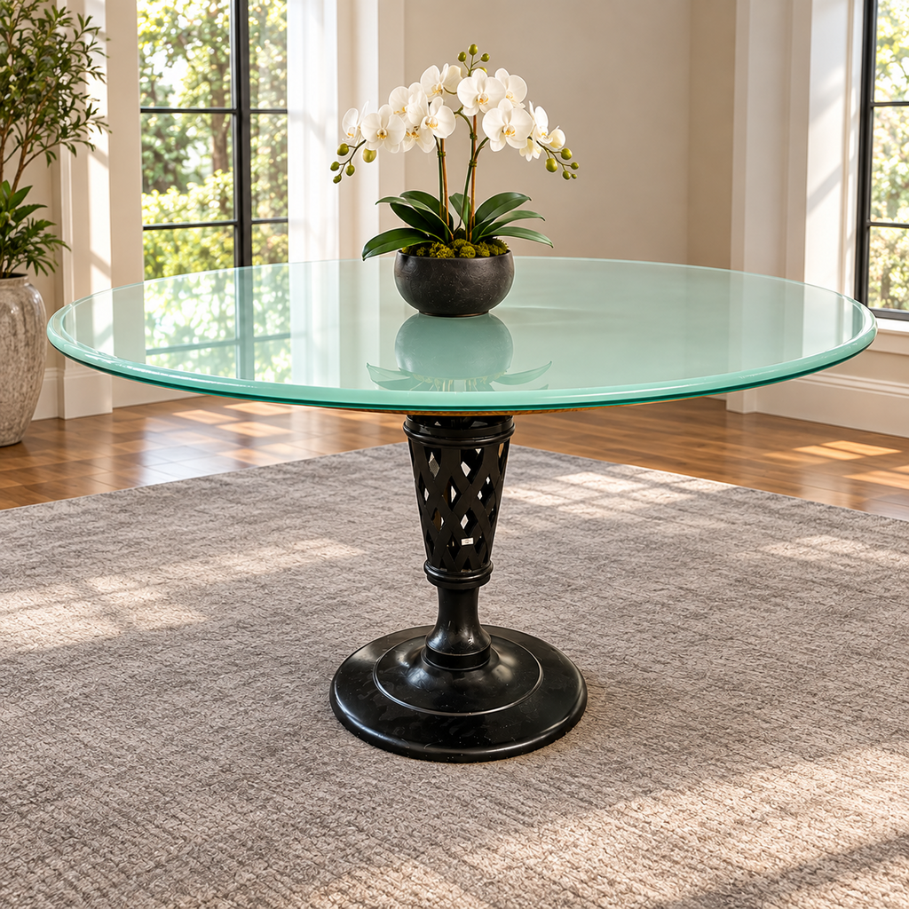 Frosted Glass Top Dining Table w/ Iron Base