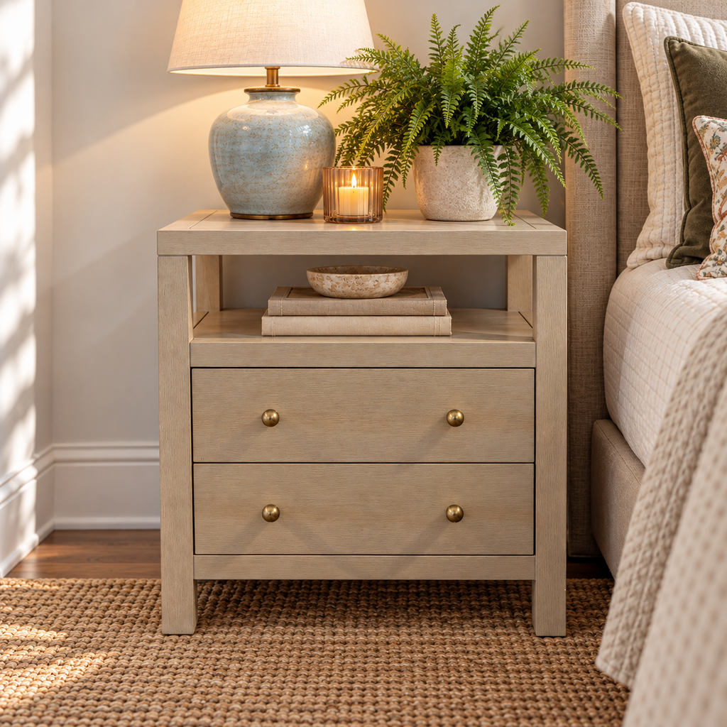 Orig. Price $529 - Nora Open Top 2-Drawer Wide Nightstand - Acosta's Home