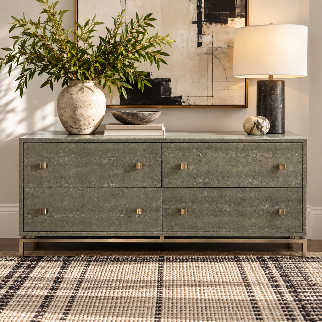 Orig. Price $1,822 - Shagreen Embossed Low Dresser