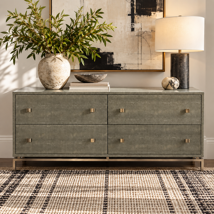 Orig. Price $1,822 - Shagreen Embossed Low Dresser