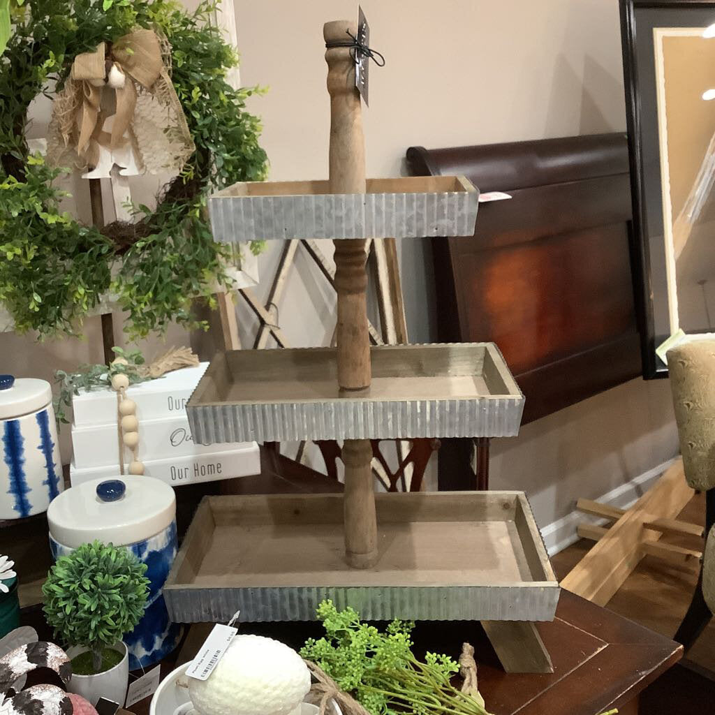 Wood 3 Tiered Tray