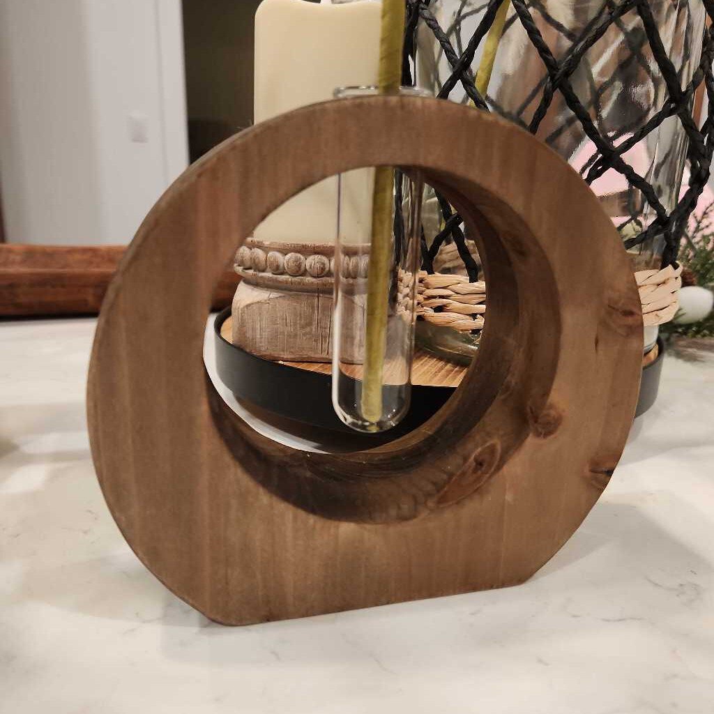 Wood Glass Tube Vase Holder
