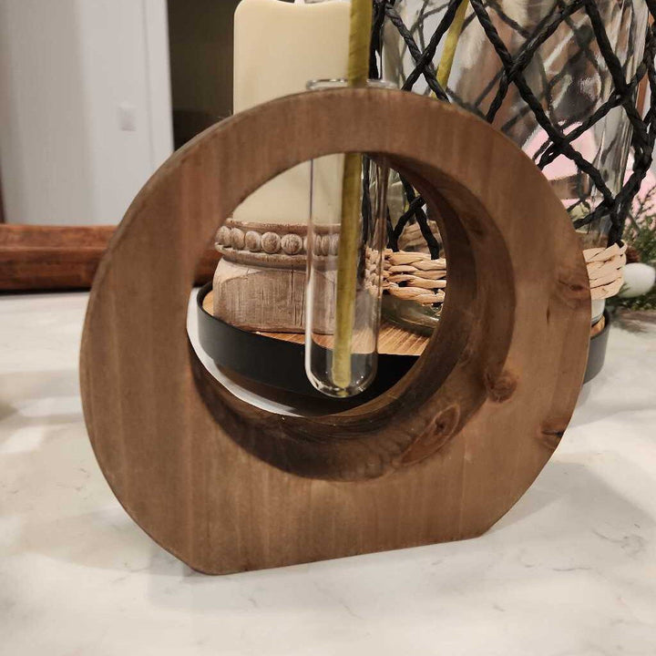 Wood Glass Tube Vase Holder
